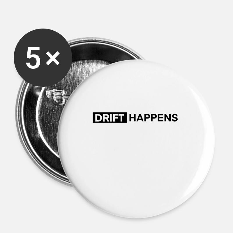 Drift Happens Auto Racing Geschenk - Buttons groß 56 mm (5er Pack) - Weiß