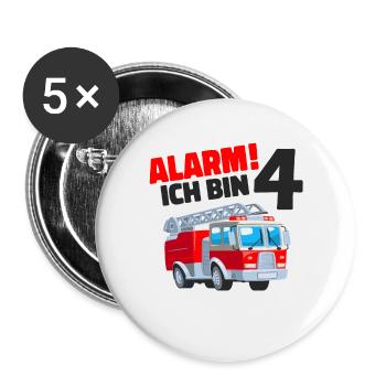 4. Geburtstag Feuerwehr - Buttons groß 56 mm (5er Pack) - Weiß - Vorne