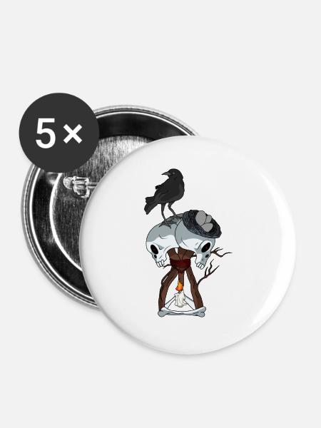 Schädel Hex Crow Videospiel - Buttons groß 56 mm (5er Pack) - Weiß