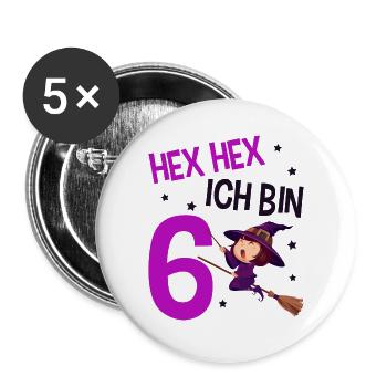 6. Geburtstag Hexe - Buttons groß 56 mm (5er Pack) - Weiß - Vorne