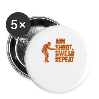Boule Aim Shoot Swear Pétanque Boccia - Lot de 5 grands badges (56 mm) - blanc - Devant