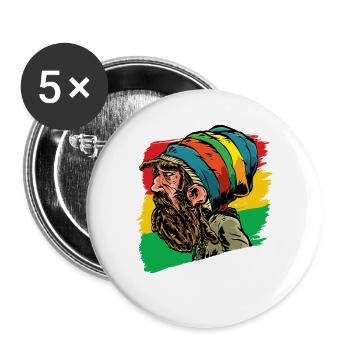 Rastafari Rastaman Dreadlocks Reggae Geschenk - Buttons groß 56 mm (5er Pack) - Weiß - Vorne