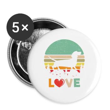 Retro Liebe Wiener Hund Shirt - Vintage Dackel Sh - Buttons groß 56 mm (5er Pack) - Weiß - Vorne