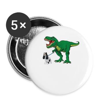 Mignon T Rex Dinosaur Dog Walking Cocker Spaniel Garçon - Lot de 5 grands badges (56 mm) - blanc - Devant