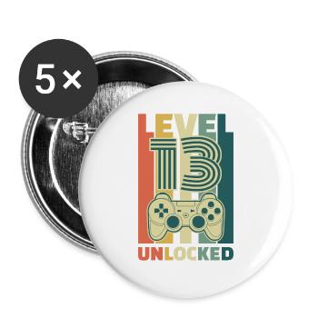 Level 13 Unlocked Geburtstag Geschenk - Buttons groß 56 mm (5er Pack) - Weiß - Vorne