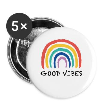 Peace Love - Good Vibes - Lot de 5 grands badges (56 mm) - blanc - Devant