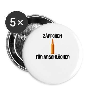 Zäpfchen für Arschlöcher Cool Munition Patrone - Buttons groß 56 mm (5er Pack) - Weiß - Vorne