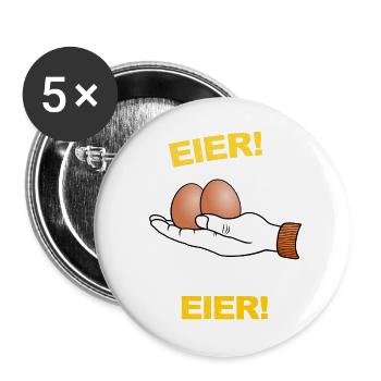 Eier, Klöten, Chochones, Hühnerei, Hoden, Sack - Buttons groß 56 mm (5er Pack) - Weiß - Vorne
