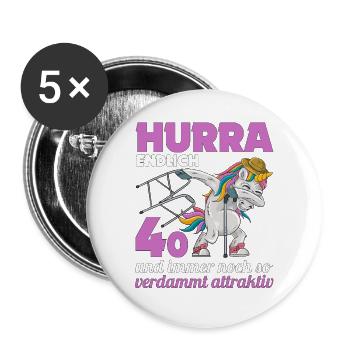 40. Geburtstag 40 Jahre Einhorn mit Rollator Stock - Buttons groß 56 mm (5er Pack) - Weiß - Vorne