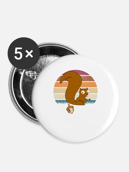 Lustiges Eichhörnchen Nuss Geschenk - Buttons groß 56 mm (5er Pack) - Weiß