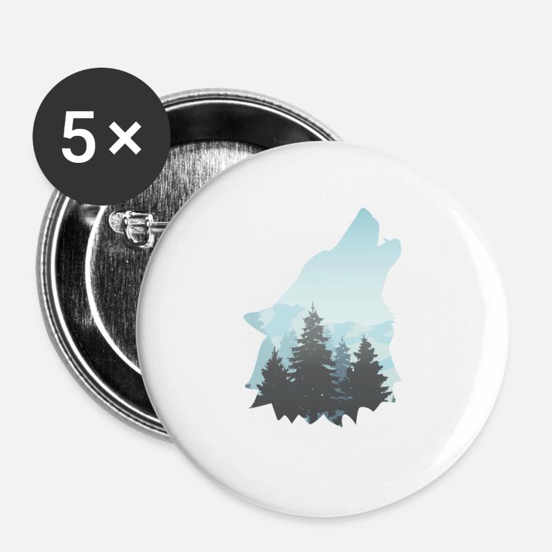Wolf nature wolves wolf pack - Buttons large 2.2''/56 mm (5-pack) - white
