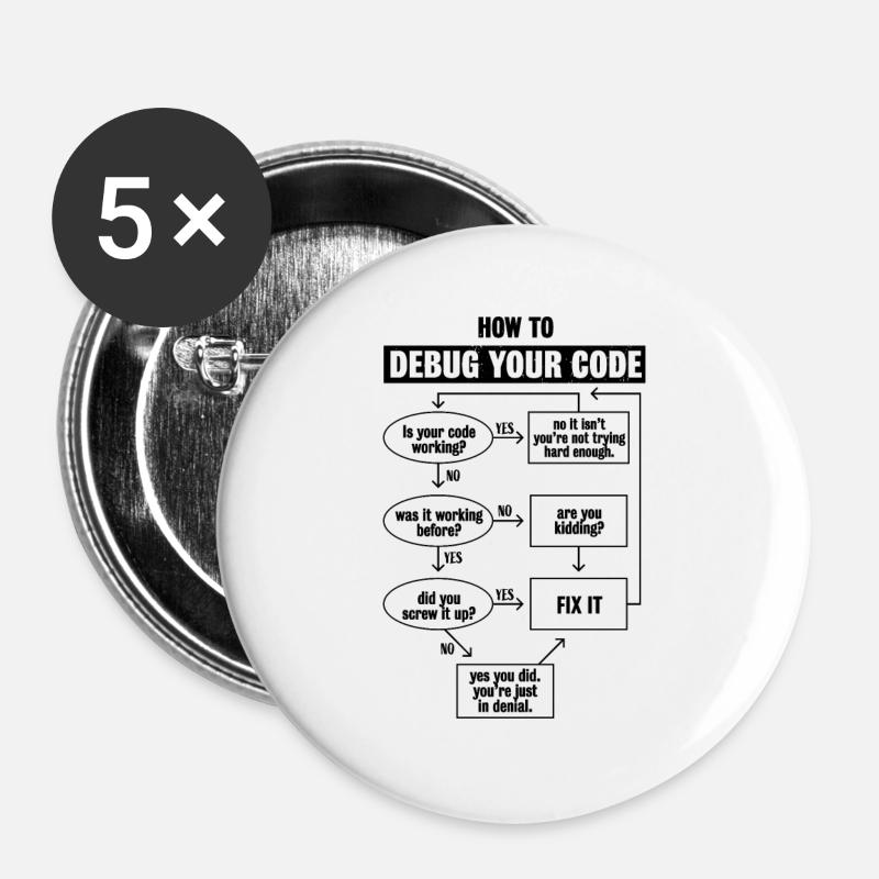 Programming Code Coding Funny Debug Gift - Buttons large 2.2''/56 mm (5-pack) - white