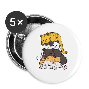Cute Kitty Stack Anime Cats Kawaii Cat - Buttons large 2.2''/56 mm (5-pack) - white - Front