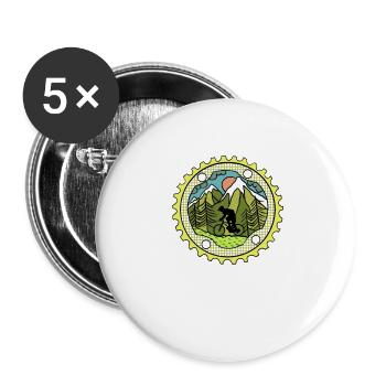 Retro Mountainbike MTB Kranz für Mountainbike Fans - Buttons groß 56 mm (5er Pack) - Weiß - Vorne