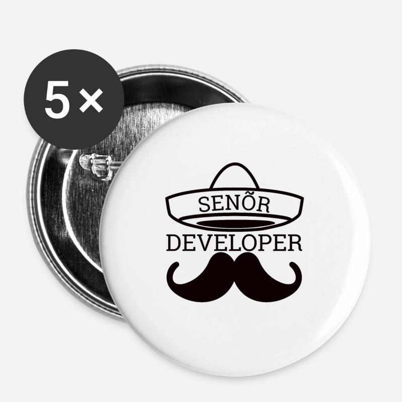 "Senor Developer, Senior Developer" | Programmer - Buttons large 2.2''/56 mm (5-pack) - white