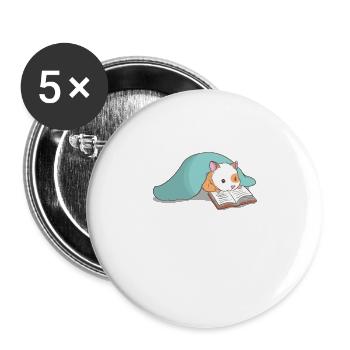 Niedlicher Hamster Leseratte Bücher - Buttons groß 56 mm (5er Pack) - Weiß - Vorne