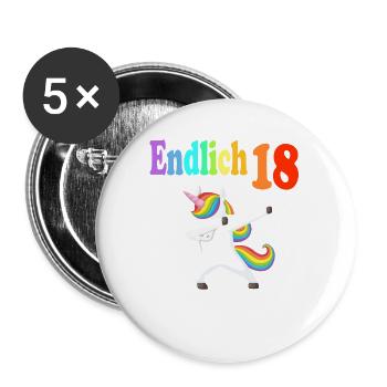 18. Geburtstag Einhorn Einhörner Erwachsen - Buttons groß 56 mm (5er Pack) - Weiß - Vorne