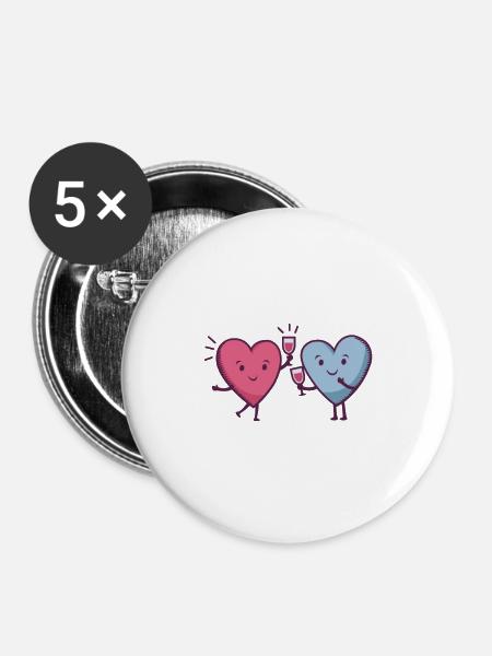 Herzen teilen Wein - Buttons groß 56 mm (5er Pack) - Weiß