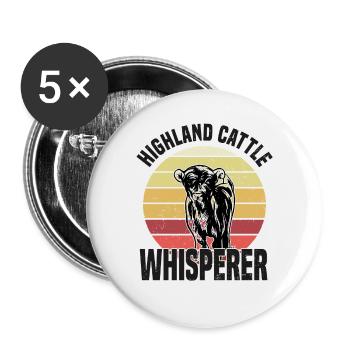 Highland Cattle Whisperer Kühe Kuh Farmer Bauer - Buttons groß 56 mm (5er Pack) - Weiß - Vorne