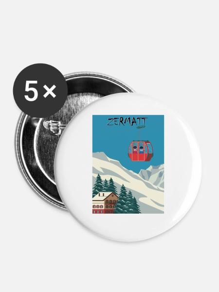 Zermatt Ski - Buttons groß 56 mm (5er Pack) - Weiß