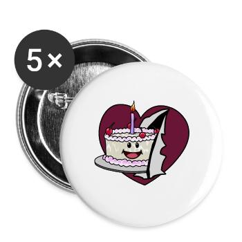 Herz Geburtstag Torte Glückwunsch Kuchen Gebäck - Buttons groß 56 mm (5er Pack) - Weiß - Vorne