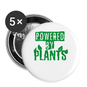 Powered by Plants Vegan - Buttons groß 56 mm (5er Pack) - Weiß - Vorne