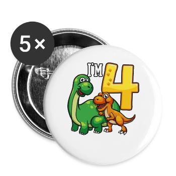 Dinosaure de 4ème anniversaire 4 ans - Lot de 5 grands badges (56 mm) - blanc - Devant