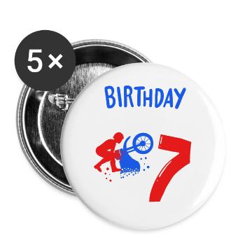 7. Geburtstag Motocross Dirt Bike - Buttons groß 56 mm (5er Pack) - Weiß - Vorne