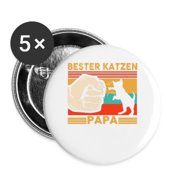 Katzen Papa Kätzchen Vater Hauskatze Vatertag Gesc - Buttons groß 56 mm (5er Pack) - Weiß - Vorne