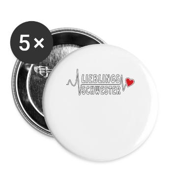 HERZSCHLAG LIEBLINGSSCHWESTER - Buttons groß 56 mm (5er Pack) - Weiß - Vorne