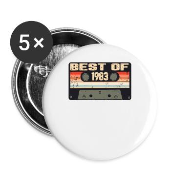 Vintage 1983 anniversaire rétro cassette cadeau - Lot de 5 grands badges (56 mm) - blanc - Devant