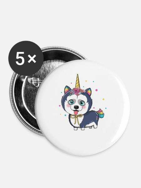 Husky Schlittenhunde - Buttons groß 56 mm (5er Pack) - Weiß