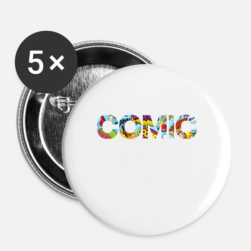 COMIC GIFT - Buttons large 2.2''/56 mm (5-pack) - white