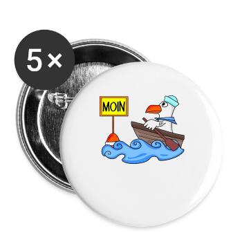 Moin Seemann Möwe Seemöwe Boot - Buttons groß 56 mm (5er Pack) - Weiß - Vorne