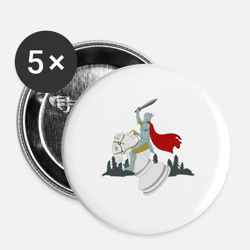 Chess knight horse chess board rider gift - Buttons large 2.2''/56 mm (5-pack) - white