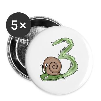Escargot 3e anniversaire - cadeau 3 ans - Lot de 5 grands badges (56 mm) - blanc - Devant