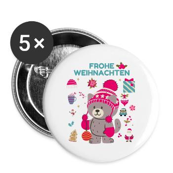 FROHE WEIHNACHTEN - Partnerlooks- bär - Buttons groß 56 mm (5er Pack) - Weiß - Vorne