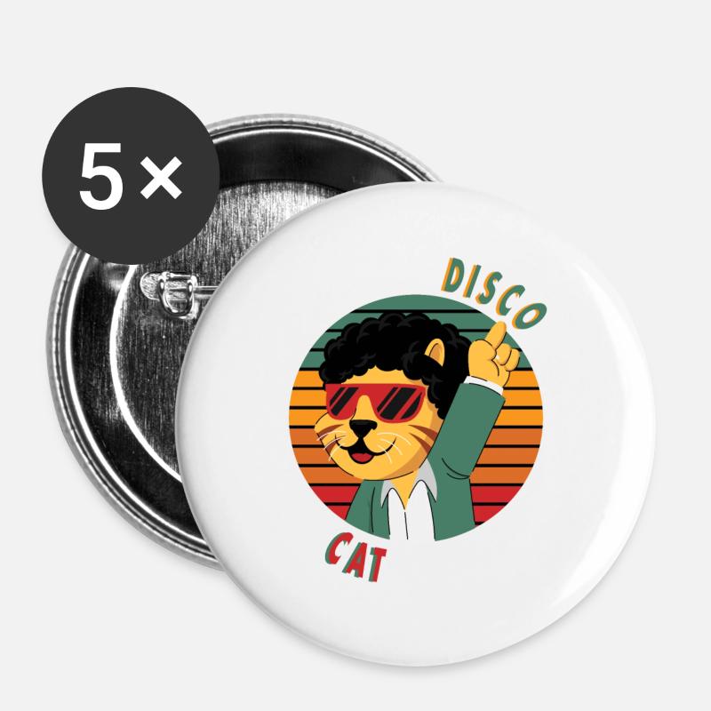 Disco Cat goes on the slopes - Buttons large 2.2''/56 mm (5-pack) - white