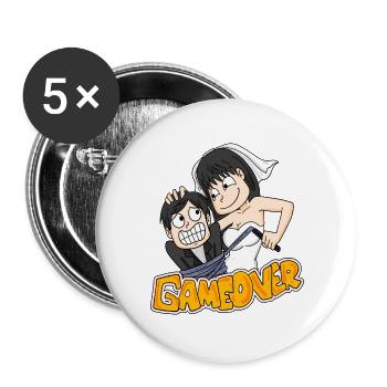 Jeu sur cadeau drôle de mariage - Lot de 5 grands badges (56 mm) - blanc - Devant