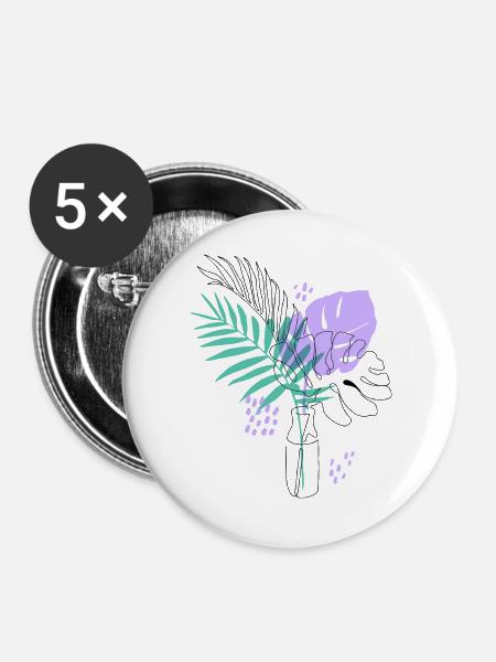Künstlerische Pflanzenillustration - Buttons groß 56 mm (5er Pack) - Weiß
