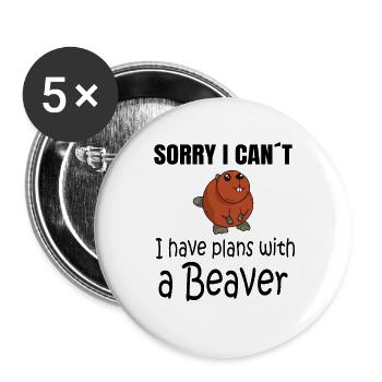 CASTEUR: Plans avec un castor - Lot de 5 grands badges (56 mm) - blanc - Devant