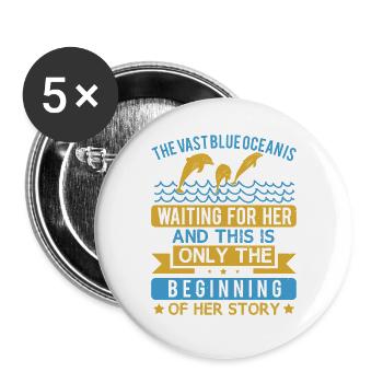 The vast blue ocean is waiting for her and ... - Buttons large 2.2''/56 mm (5-pack) - white - Front
