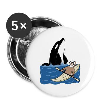 Eskimo child with kayak and orca - Buttons large 2.2''/56 mm (5-pack) - white - Front