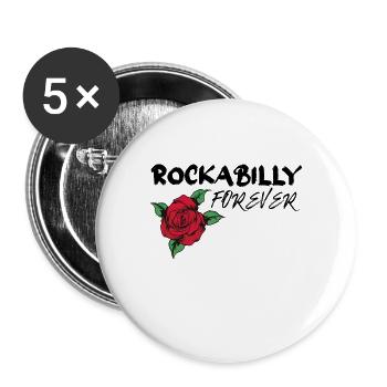 Rockabilly Forever avec Rose Gift - Lot de 5 grands badges (56 mm) - blanc - Devant