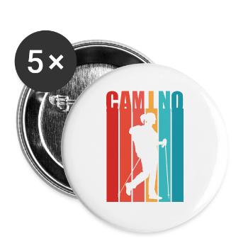Jakobsweg Motiv Frau Pilgerin & Wanderin Camino - Buttons groß 56 mm (5er Pack) - Weiß - Vorne