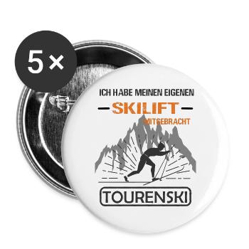 Tourenski gehen Skifahren Wintersport lustig - Buttons groß 56 mm (5er Pack) - Weiß - Vorne