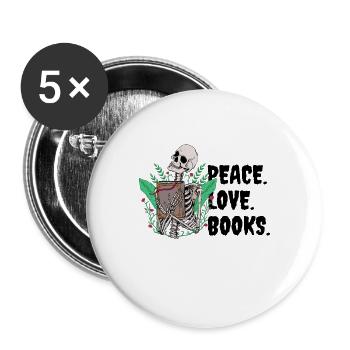 Peace Love Books - Buttons large 2.2''/56 mm (5-pack) - white - Front