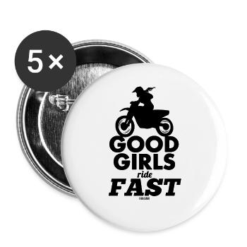 Motorrad Rennen Mama Mädchen - Buttons groß 56 mm (5er Pack) - Weiß - Vorne