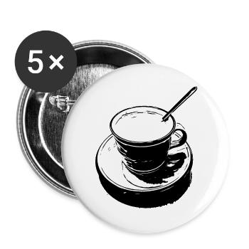 Kaffetasse schwarz weiss - Buttons groß 56 mm (5er Pack) - Weiß - Vorne