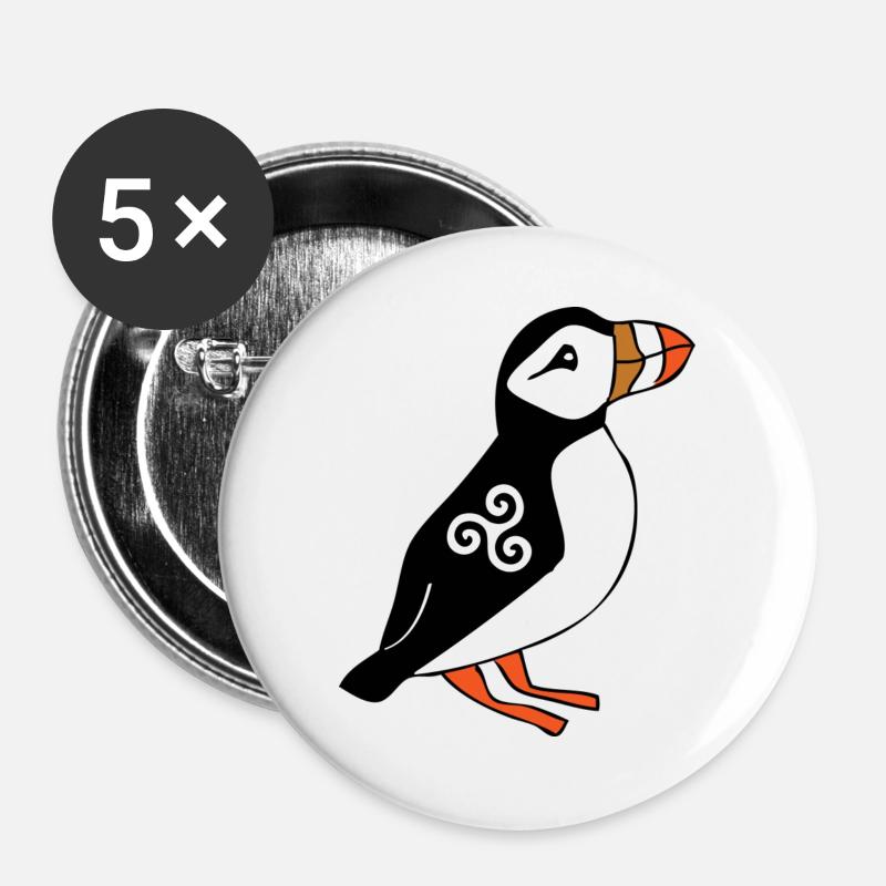 CELTIC PUFFIN - Buttons large 2.2''/56 mm (5-pack) - white
